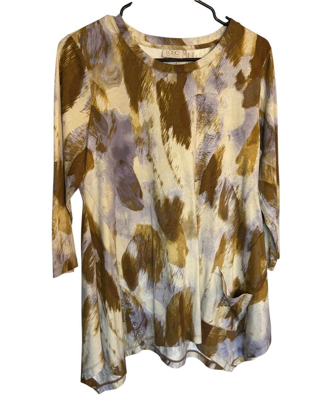 LOGO by Lori Goldstein Painterly Brushstroke Tunic in Mustard, Lavender & Cream